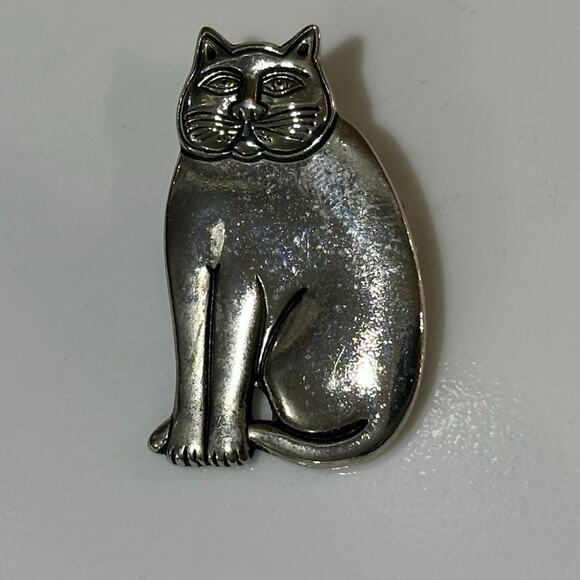 Vintage Laurel Burch Silver Toned Metal Kitty Cat Broach Pin Cat Lover - Picture 3 of 6